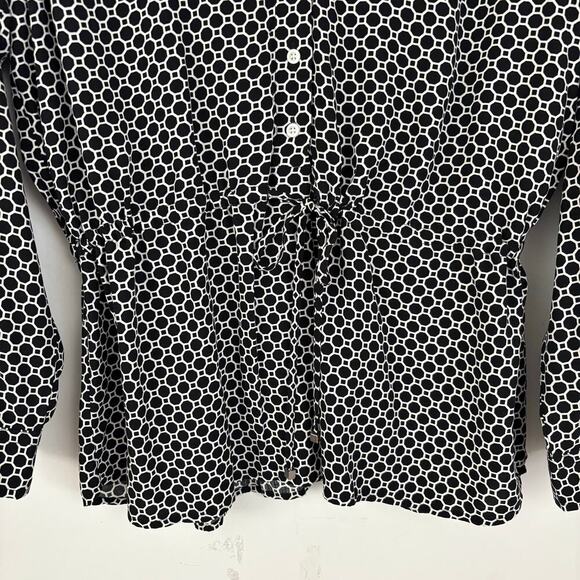 Talbots Black White Geo Print Drawstring Waist Blouse Size M NWT Office Career - Picture 3 of 5
